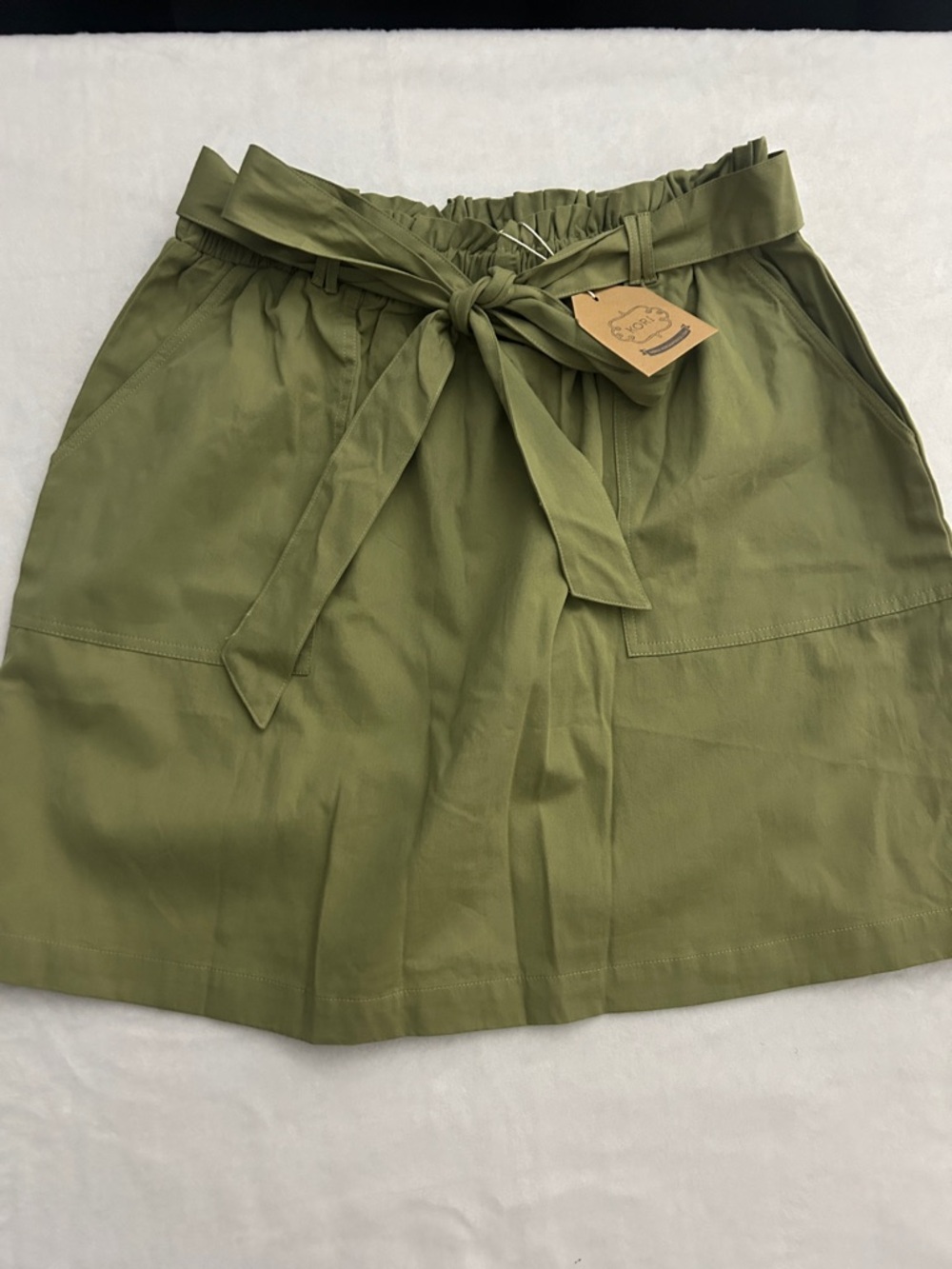 Kori Olive Green Paperbag Waist Skirt with Tie Detail